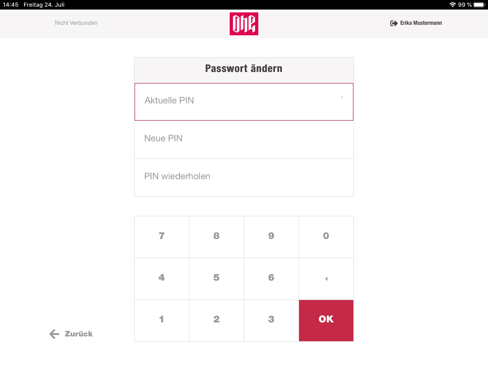 Cashregister change pin form