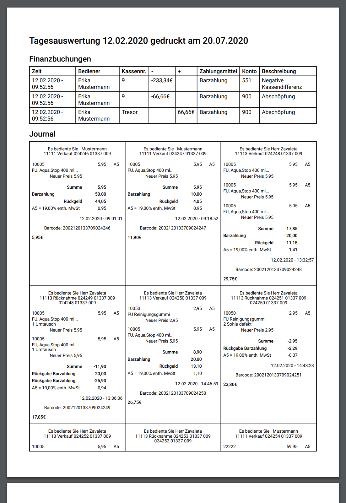 Cashregister report daily report print