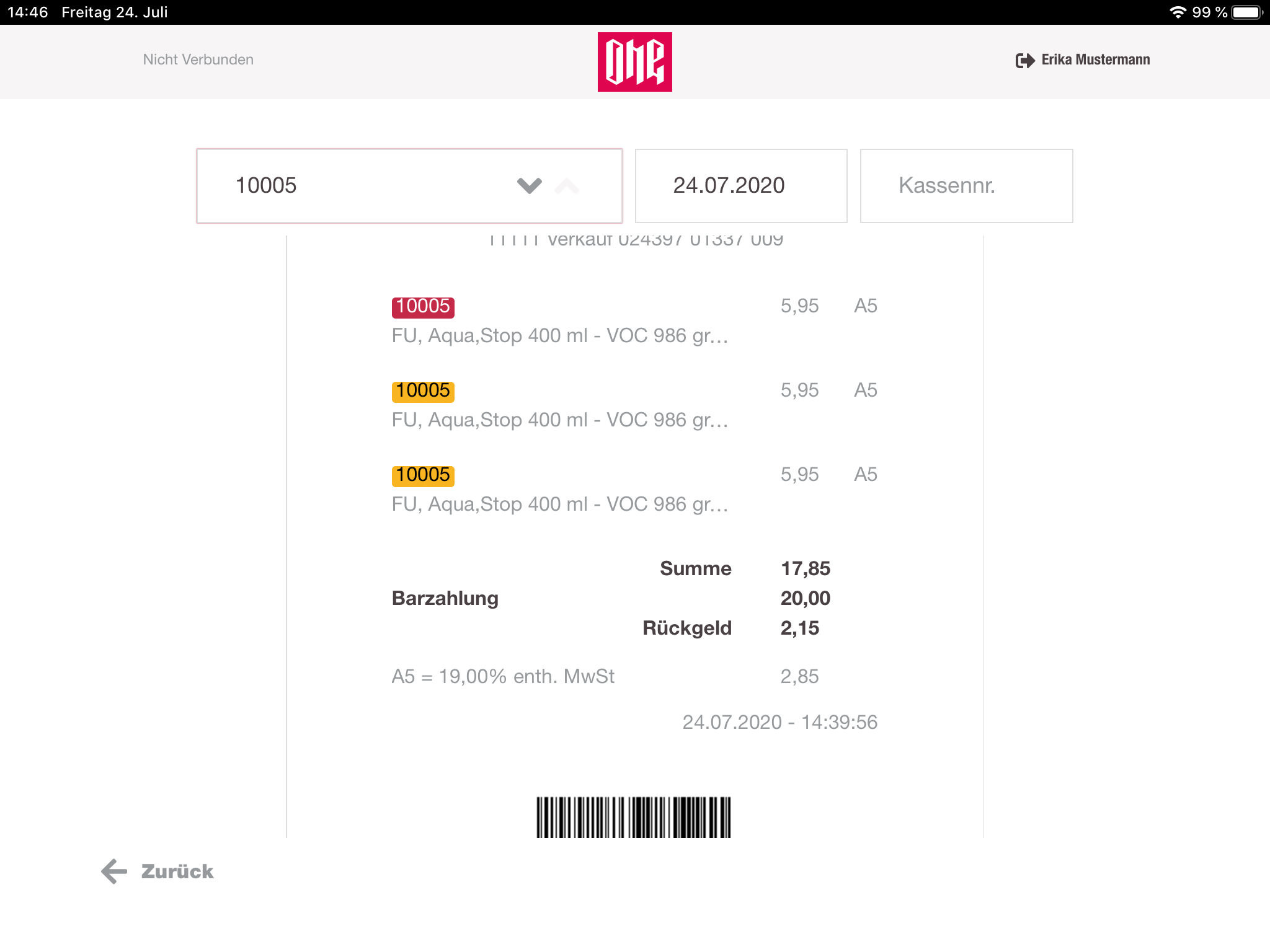 Cashregister report jorunal search view