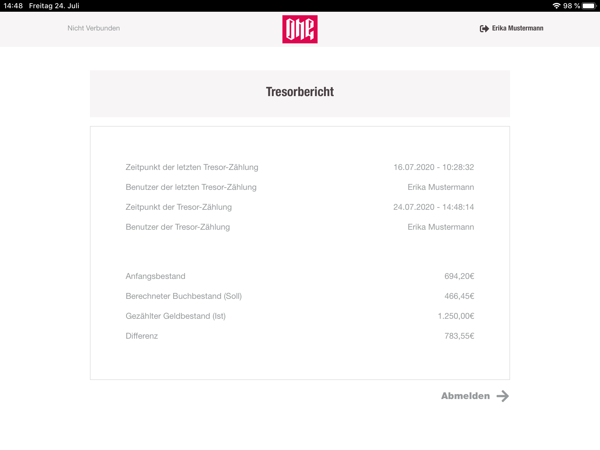 Cashregister count vault report